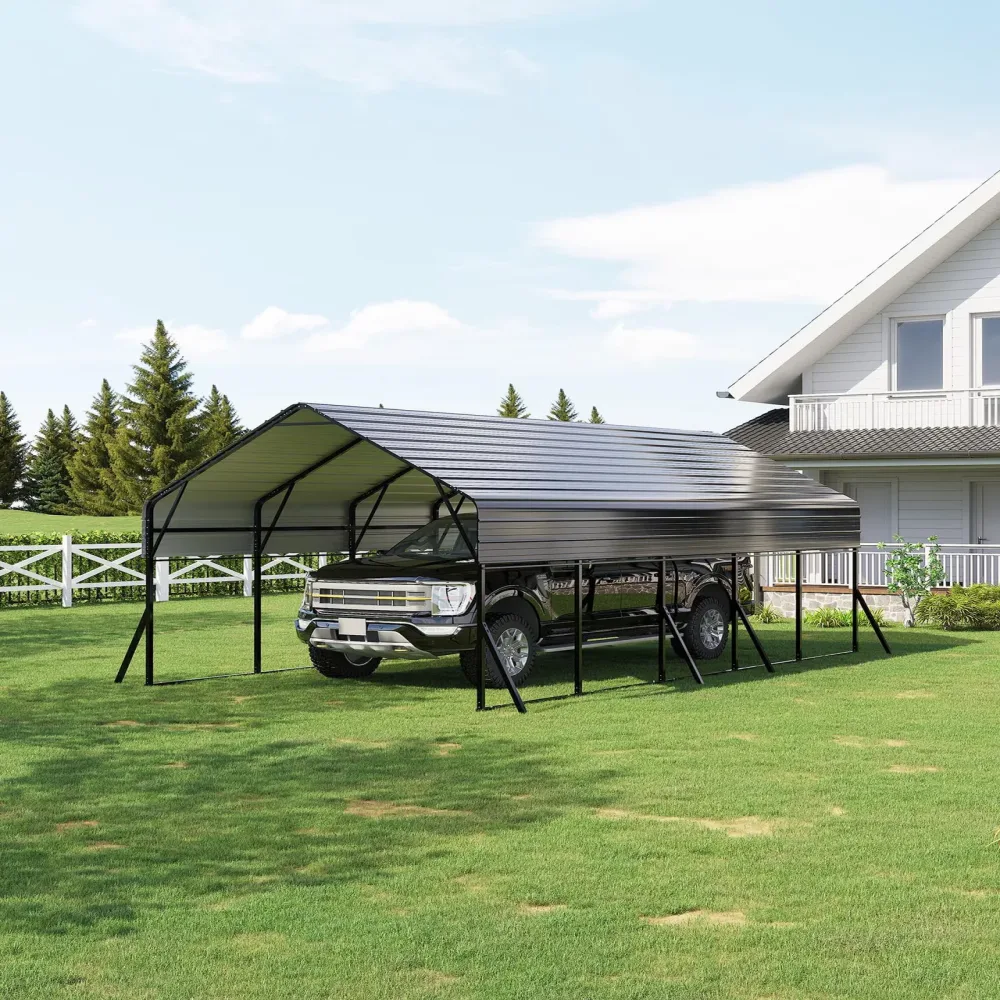 Metal Carport 11ft gray white