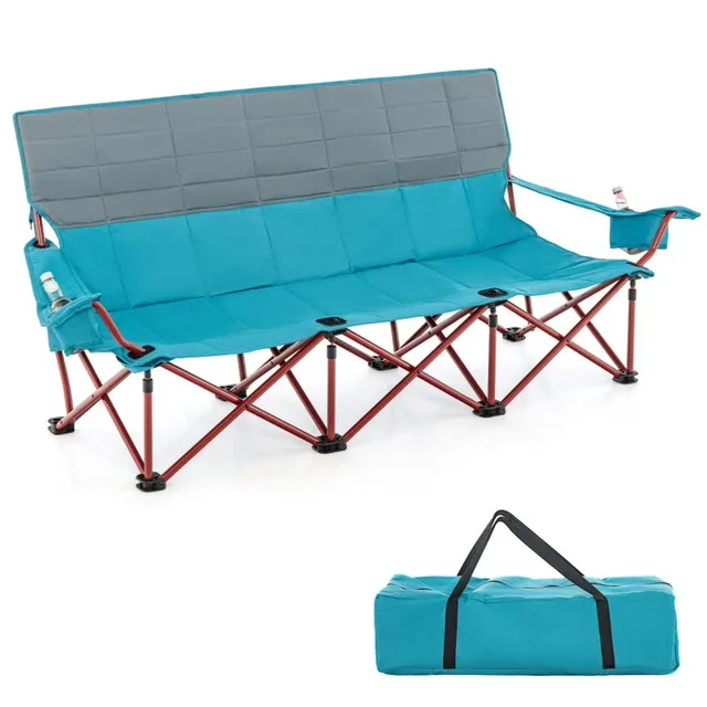 Camping Chair 3 person folding blue