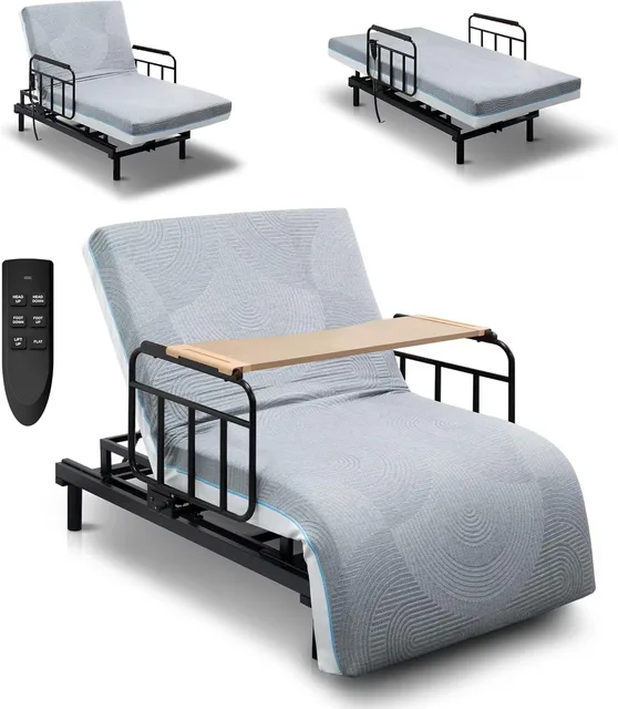 Bed adjustable gray white