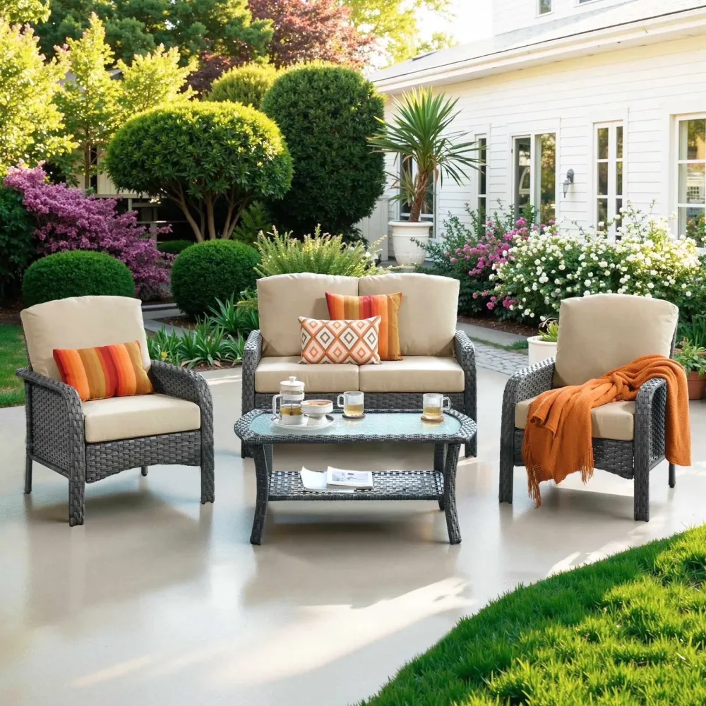 Patio Furniture blue beige 33.5"