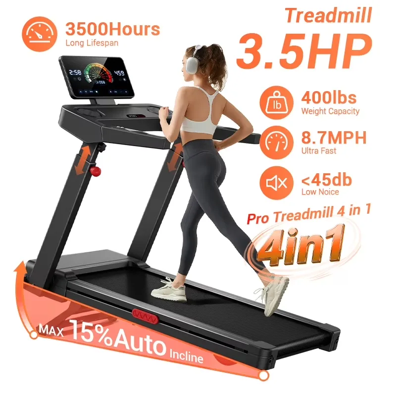 Treadmill Auto 3.5 hp 400lbs foldable