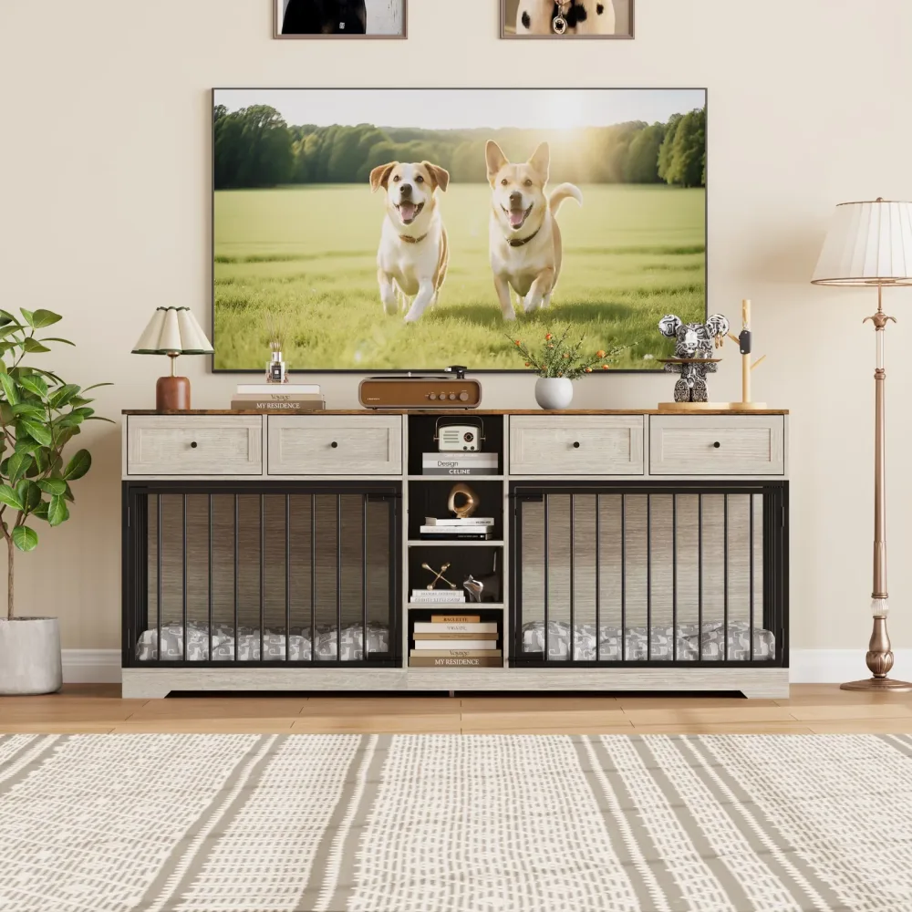 Dog Crate 82 inch black white