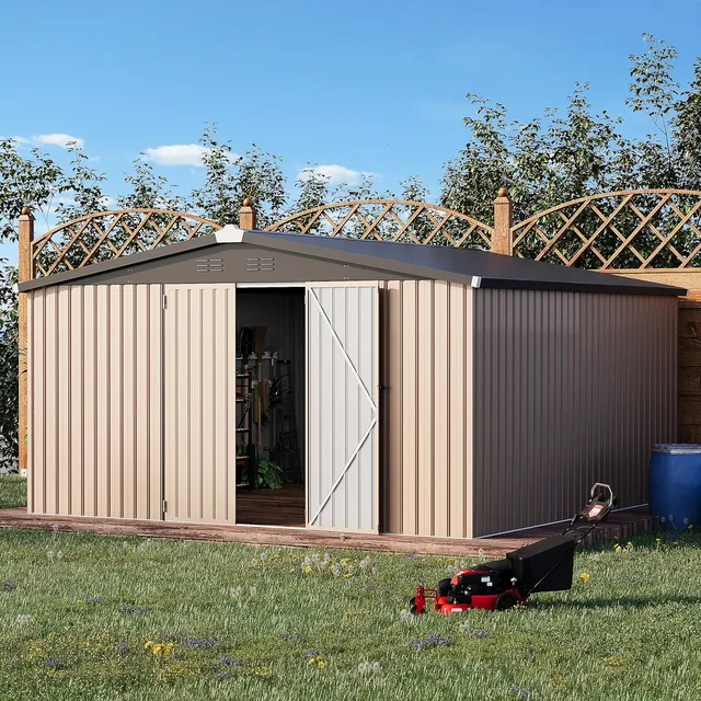 Storage Shed 12' white brown