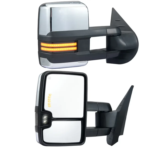 Tow Mirror telescoping folding silver