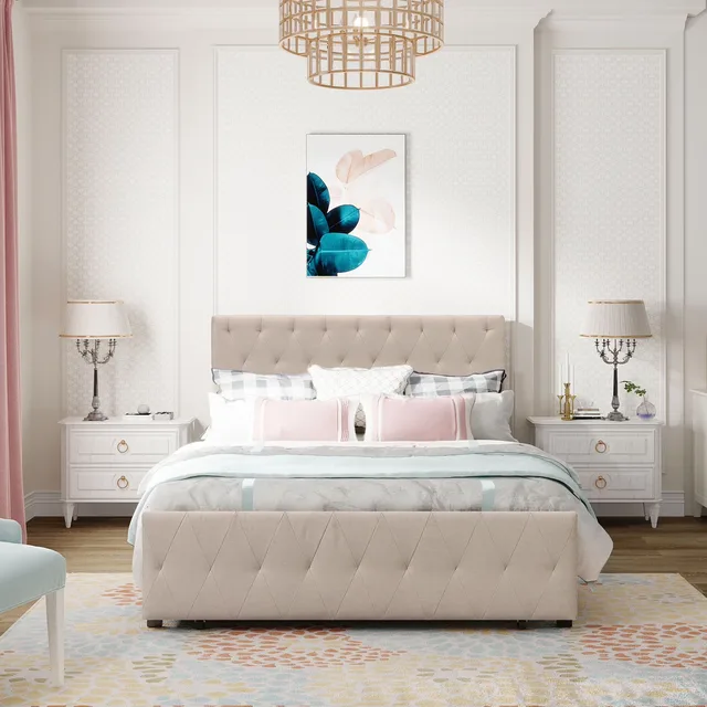 Platform Bed beige 400lbs 77.9"