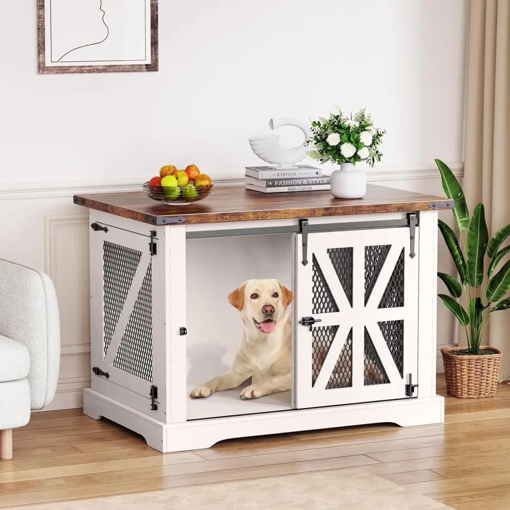 Dog Crate 39.3" black white
