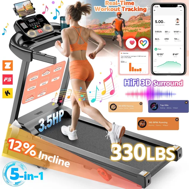 Folding Treadmill 3.5hp 330lb