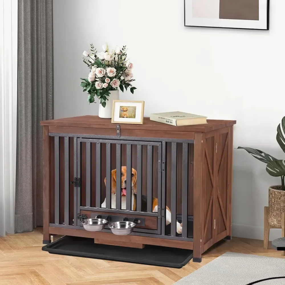 Dog Crate 39.4" foldable brown