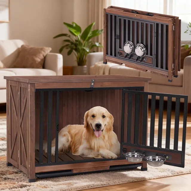 Dog Crate folding white brown