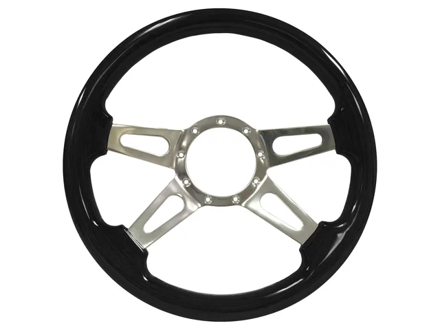 Wood Steering 14 inch 2 inch black