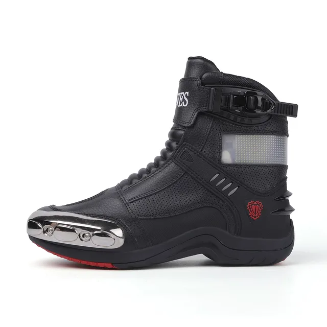 Motorcycle Boots led white black