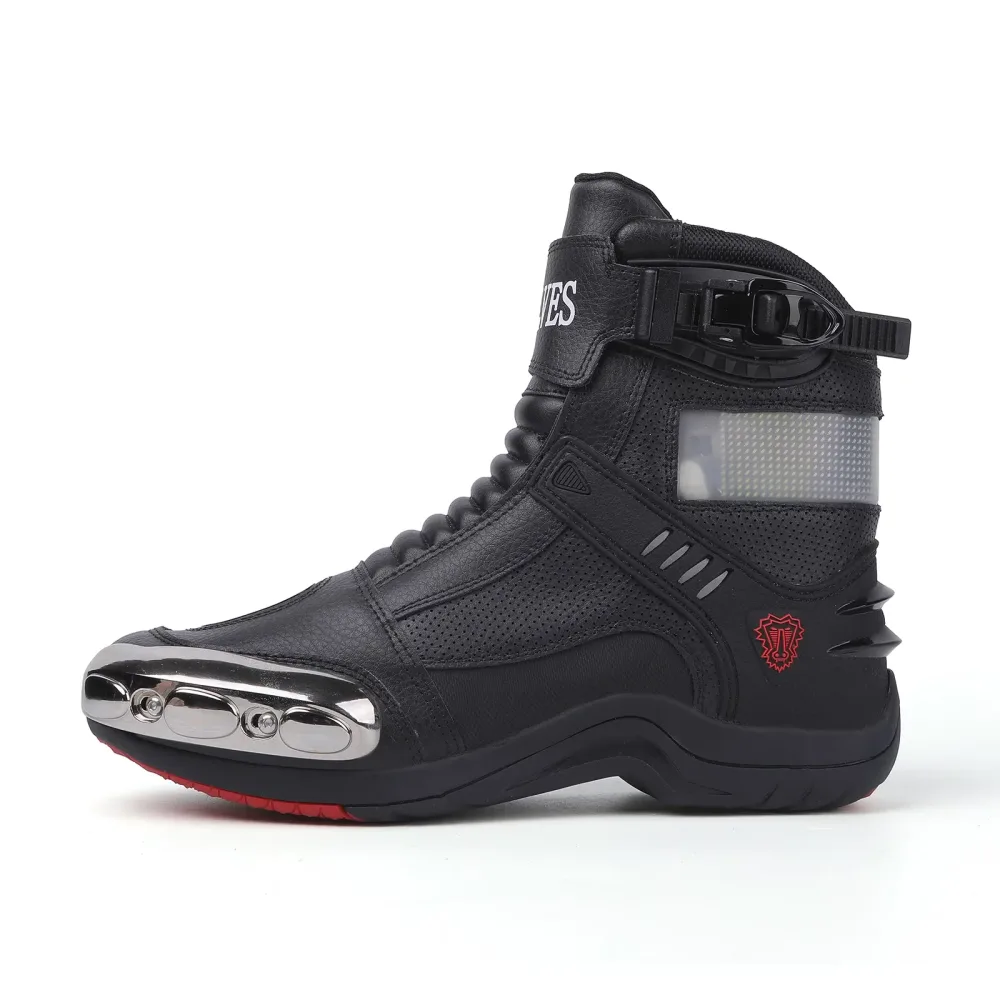 Motorcycle Boots led white black
