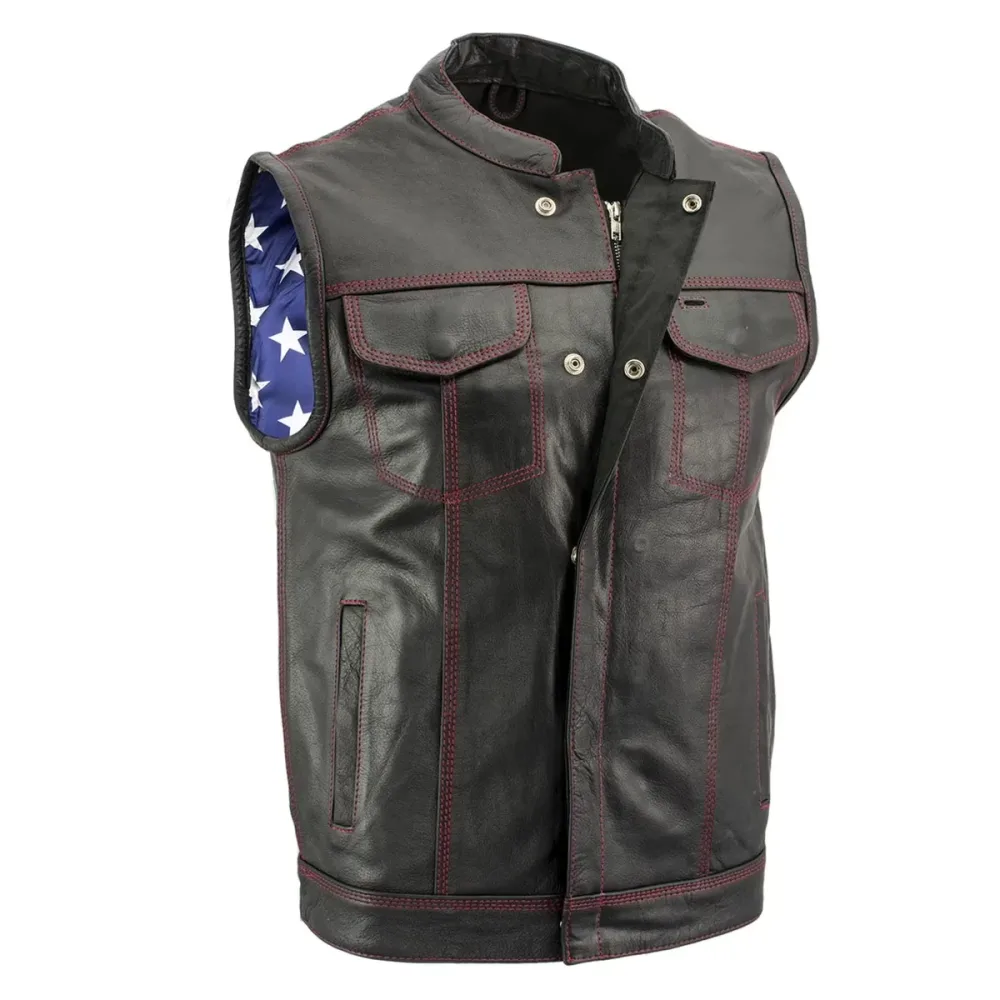 Leather Motorcycle black red 1.2-1.3mm