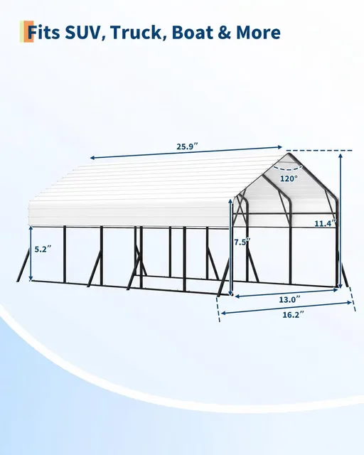 Metal Carport white 13' 4'