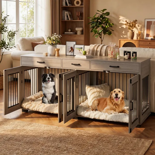 Dog Crate 71" white grey