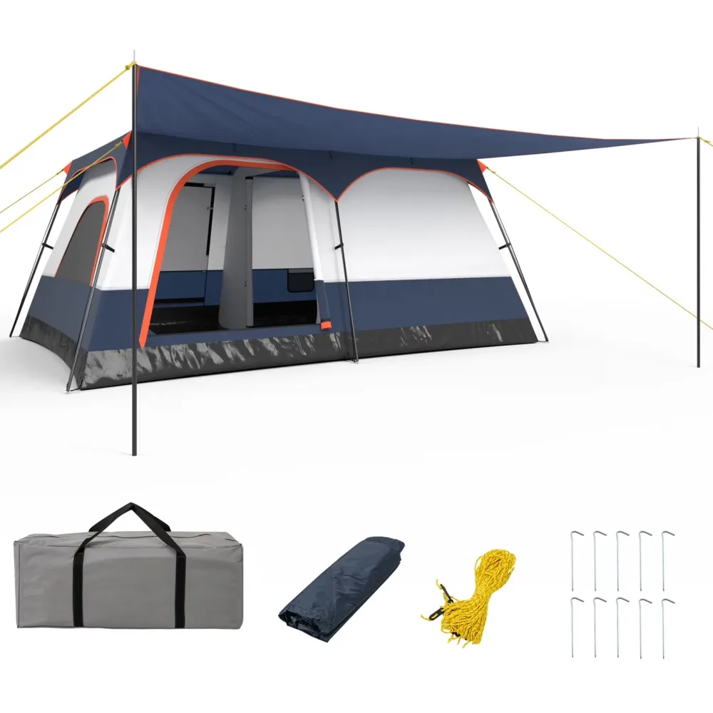Camping Tent blue 8-10 people 6.6 ft