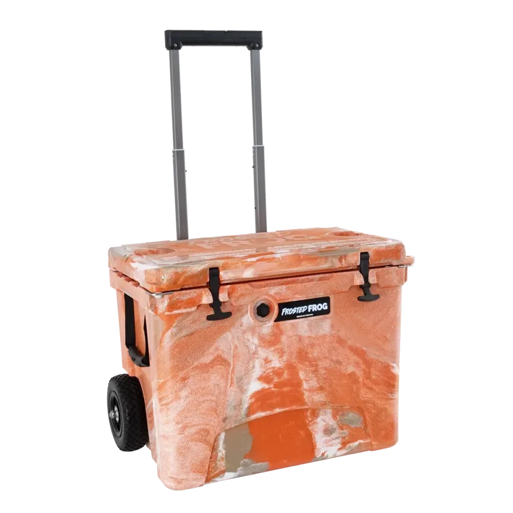 Wheeled Cooler 60 quart telescoping orange