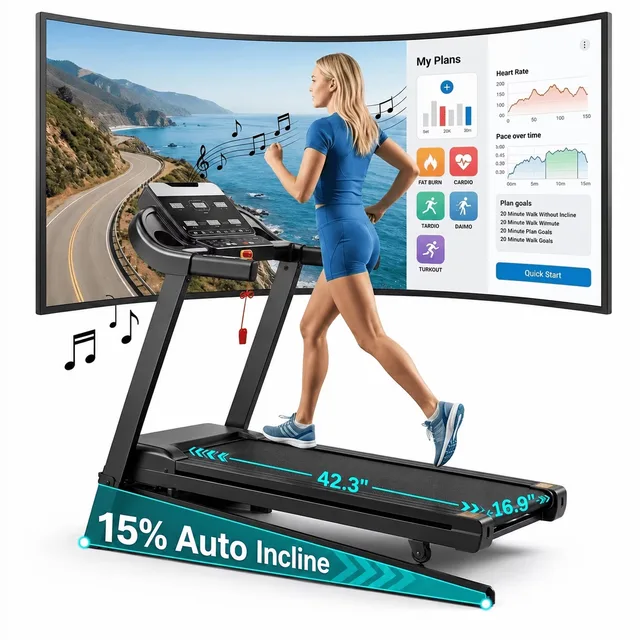 Treadmill 3.8 hp 330 lbs foldable
