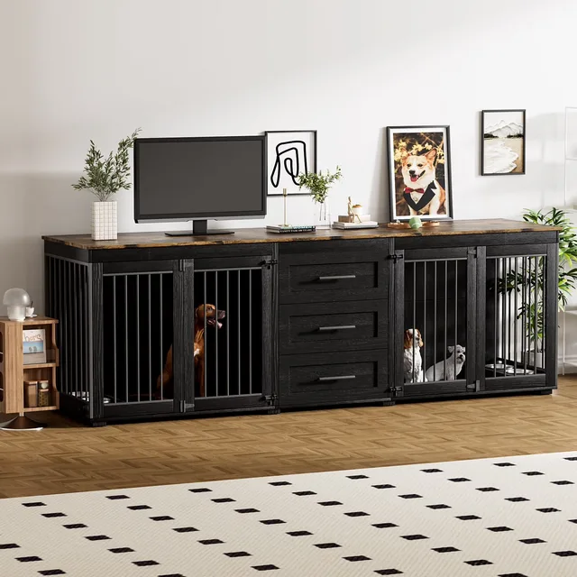 Dog Crate 94.5" white black
