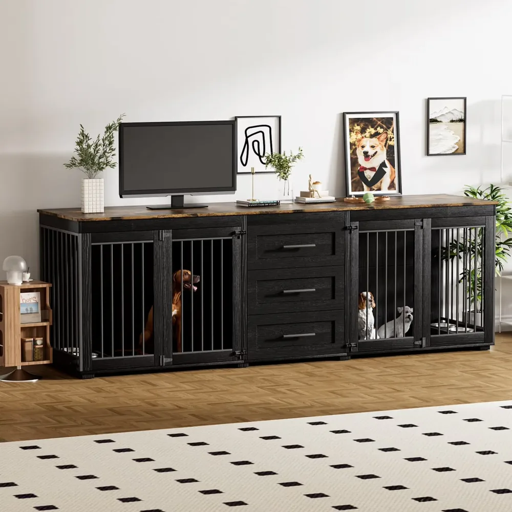 Dog Crate 94.5" white black