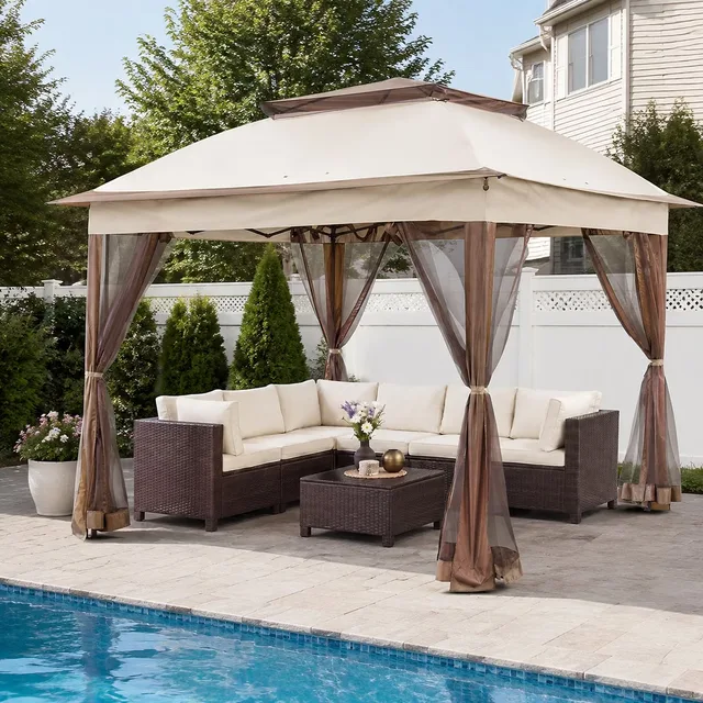 Canopy Tent beige 6-8 people portable