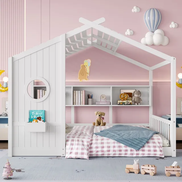 House Bed white 77.75" 57"
