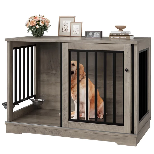 Dog Crate 47.2' white gray
