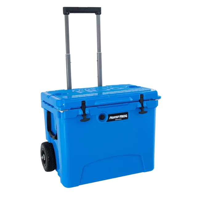 Wheeled Cooler 60 quart telescoping blue