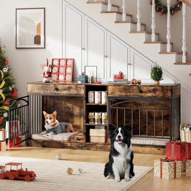 Dog Crate 79' brown white
