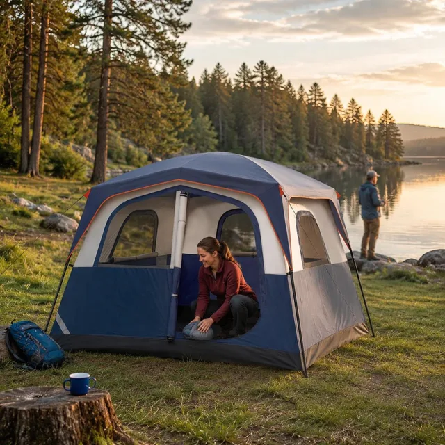 Camping Tent blue 5-7 people foldable