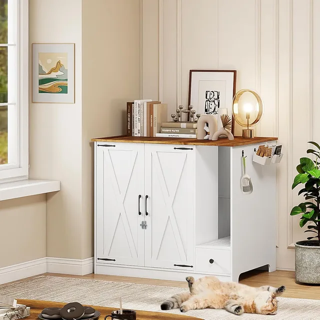 Cat Litter 32" white black