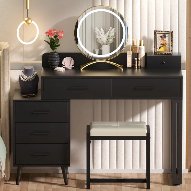 Vanity Desk white black adjustable