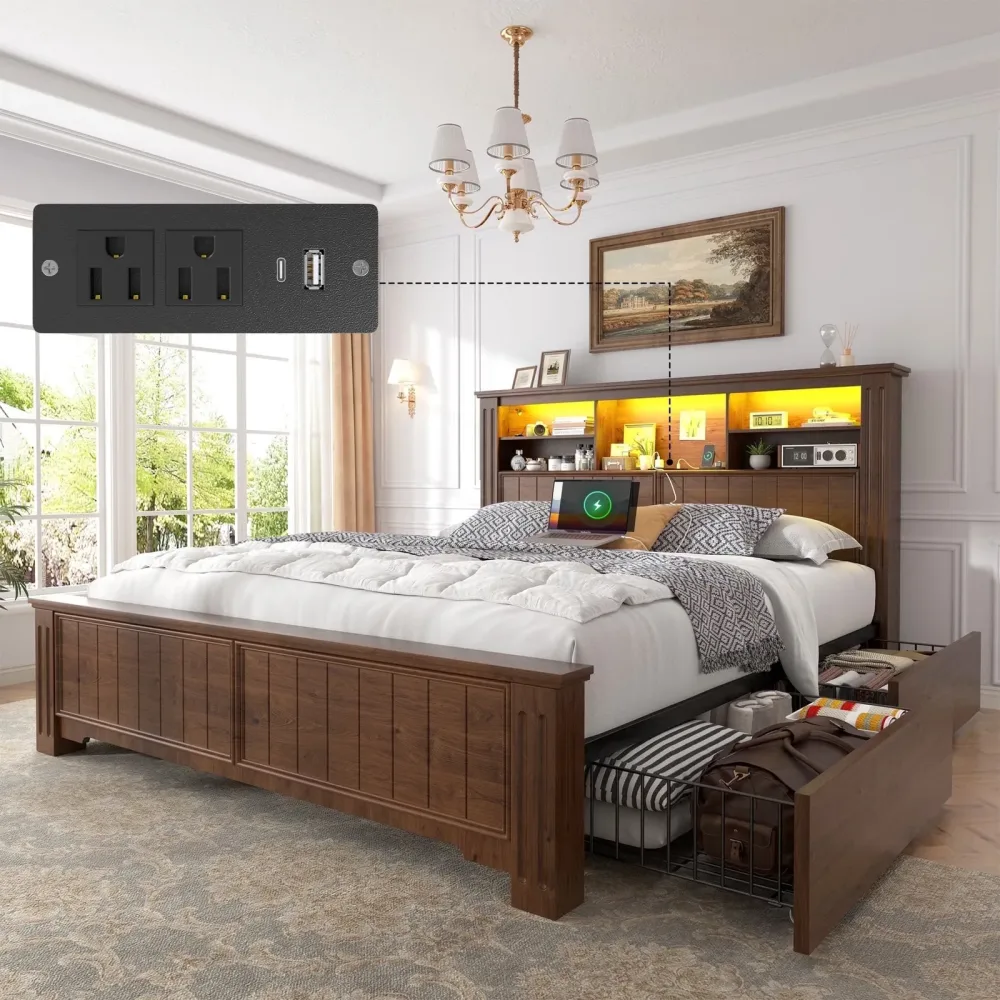 Bed Frame led white brown