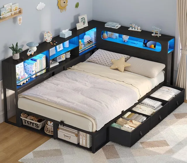 Bed Frame led white black