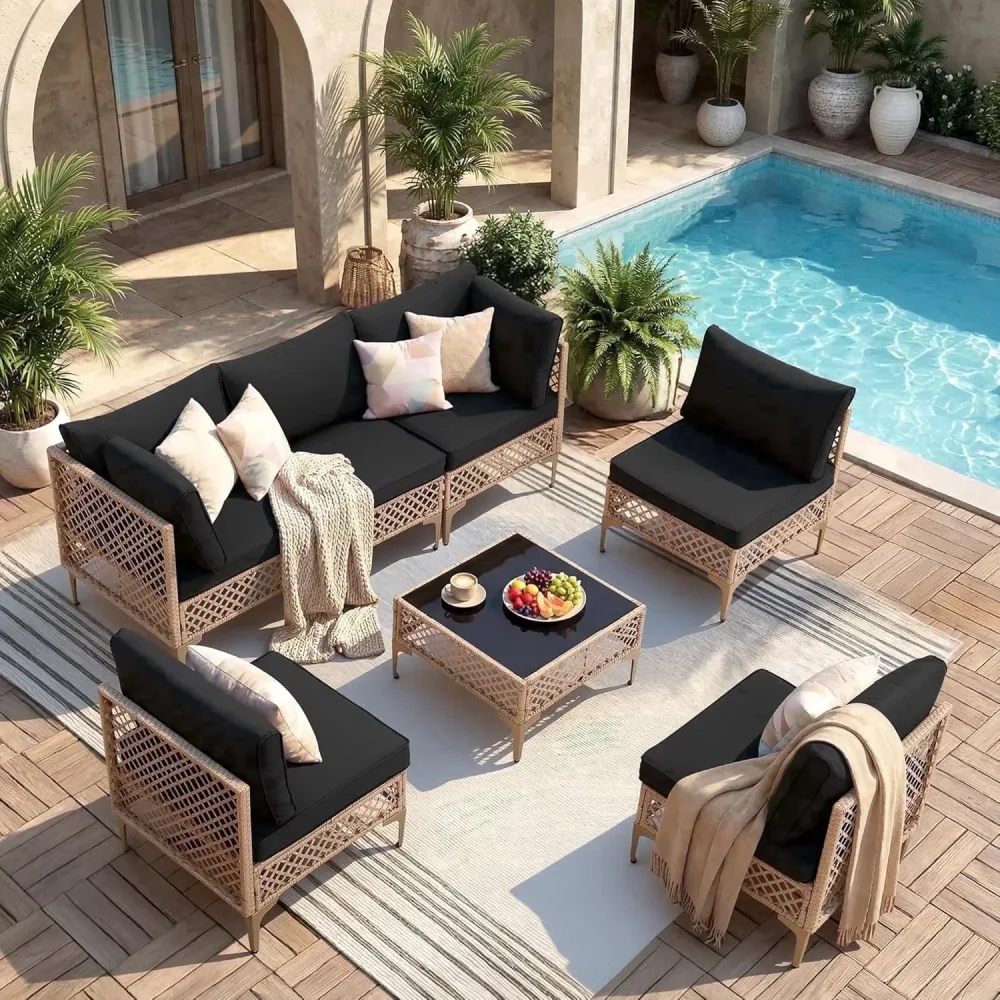 Patio Furniture yellow black 6 people