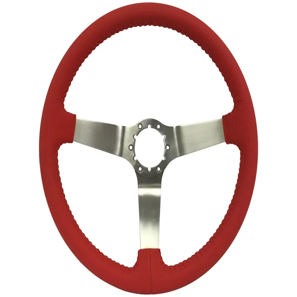 Leather Steering 14 inch 3 inch red
