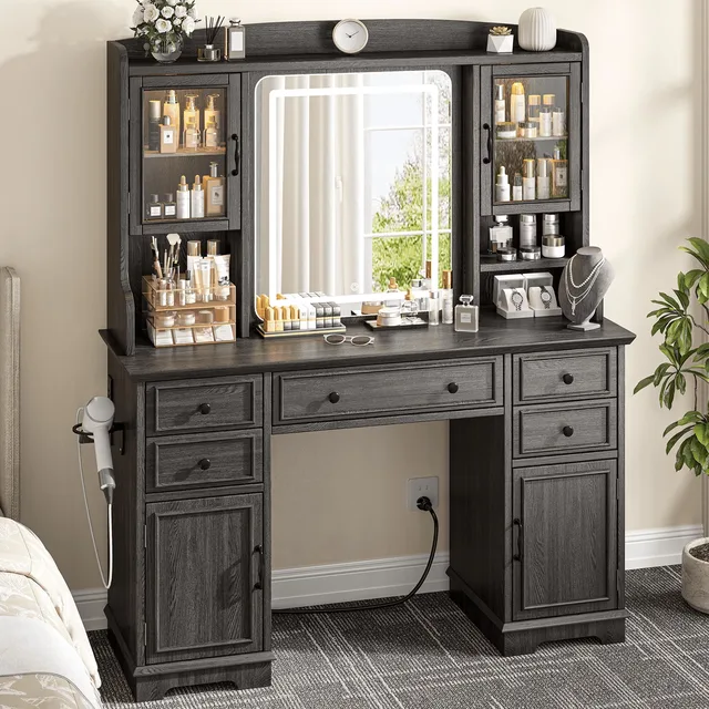 Vanity Desk white black led