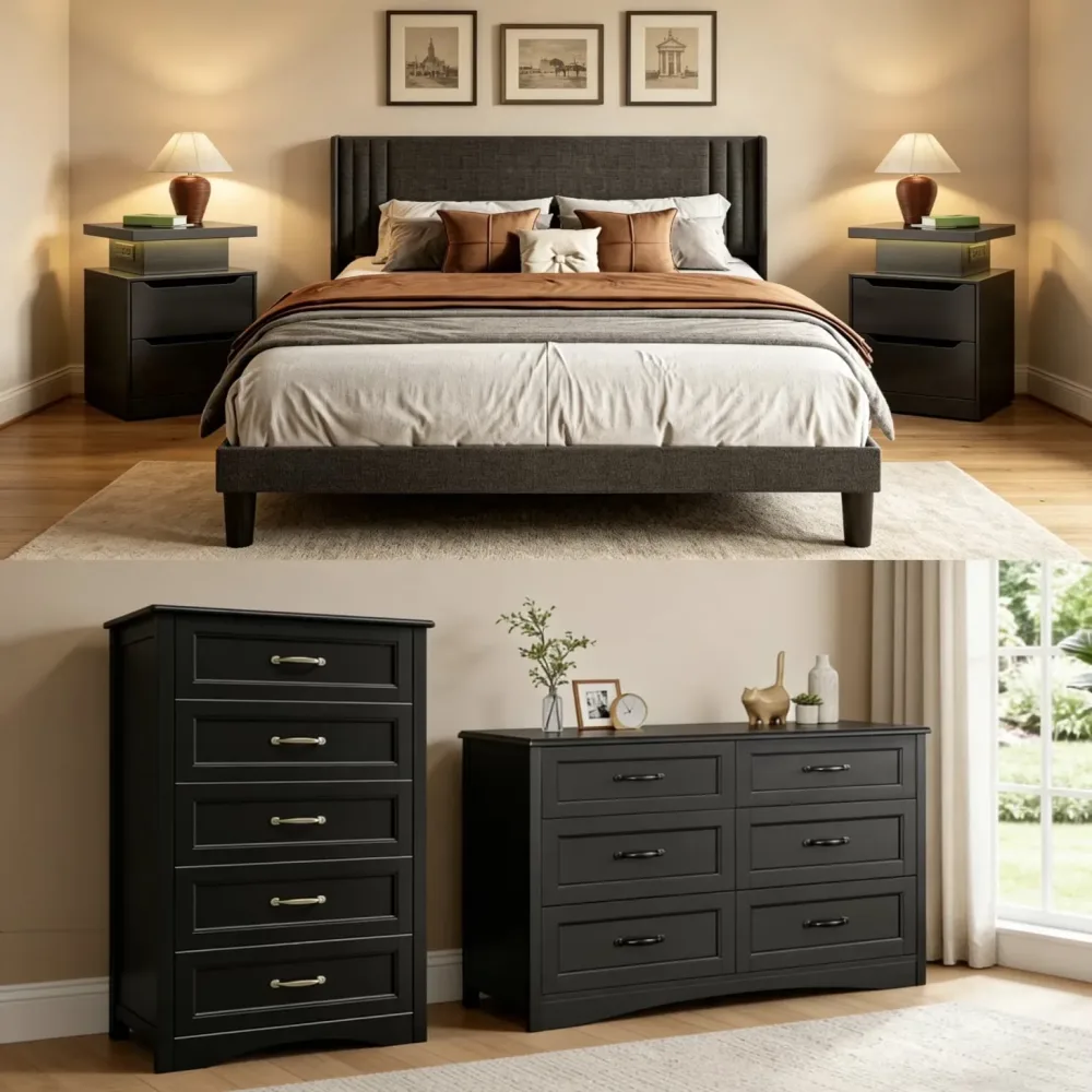 Bedroom Furniture black 86.6" 60.2"