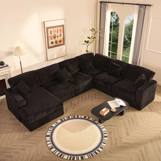 Sectional Sofa 139" black 7 people