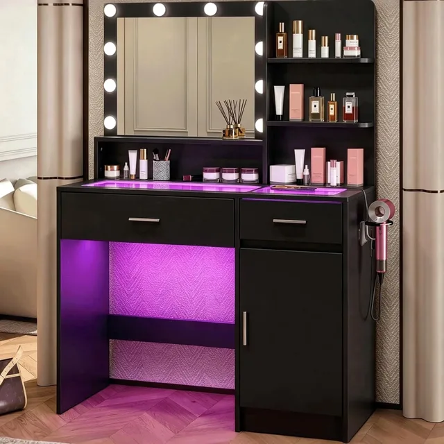 Vanity Desk adjustable black led
