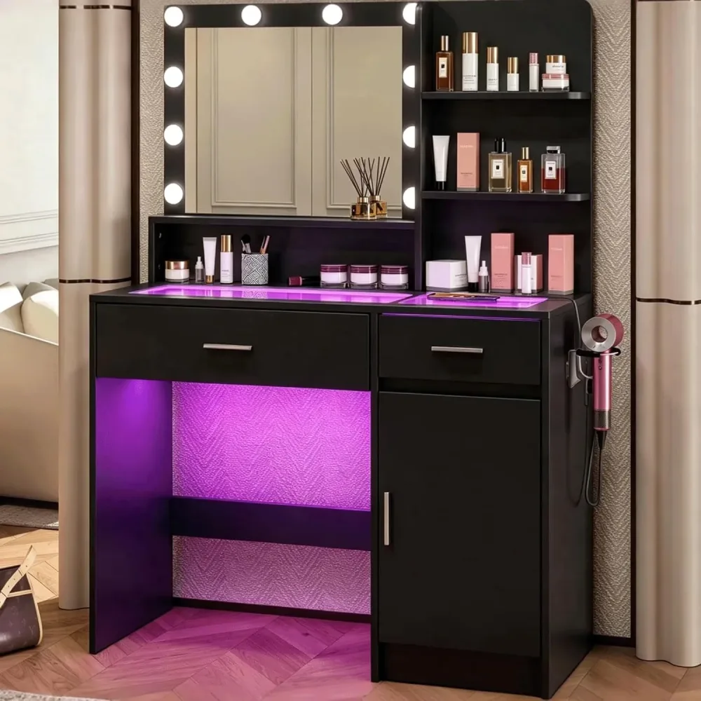 Vanity Desk adjustable black led