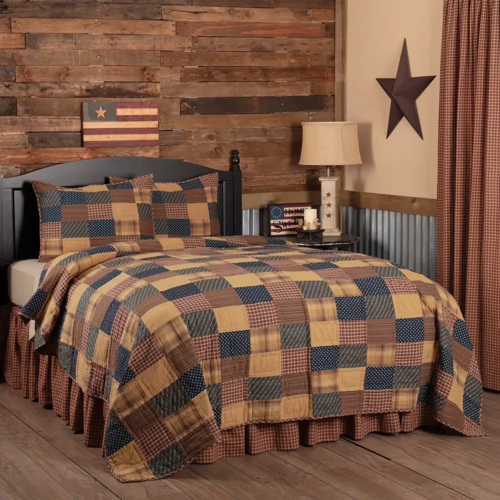 Bedding red tan blue