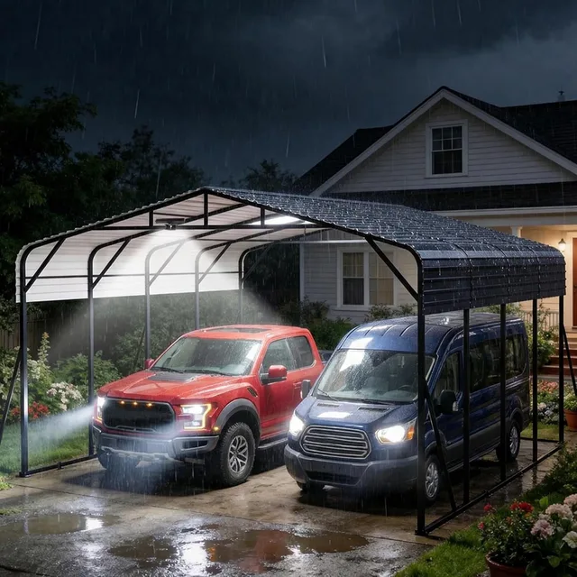 Metal Carport portable led gray