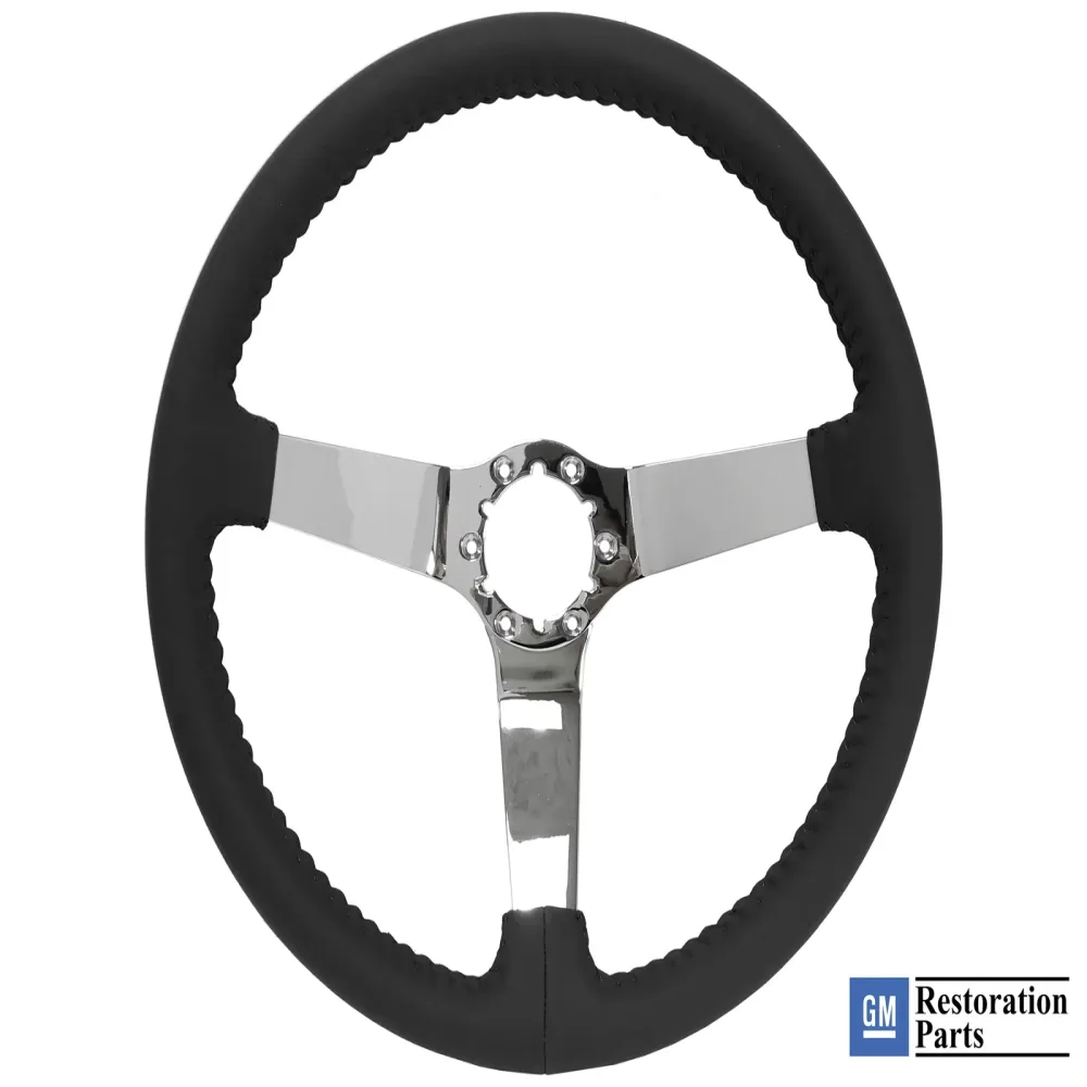 Leather Steering 14 inch 3 inch black