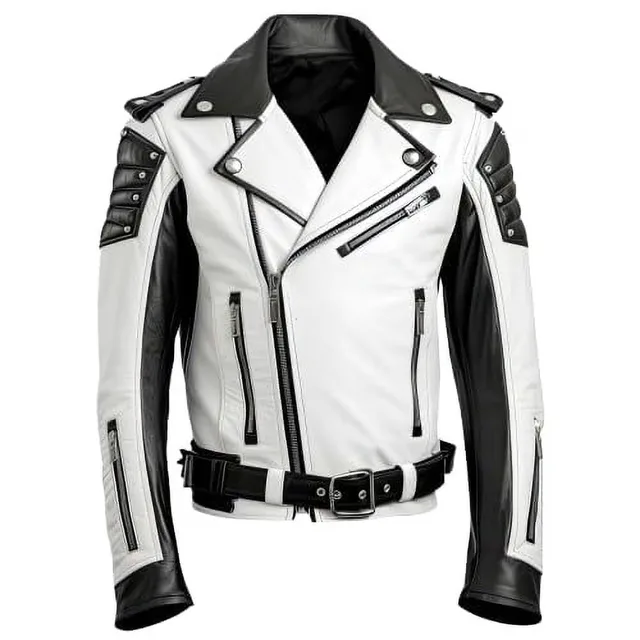 Leather Jacket white black adjustable