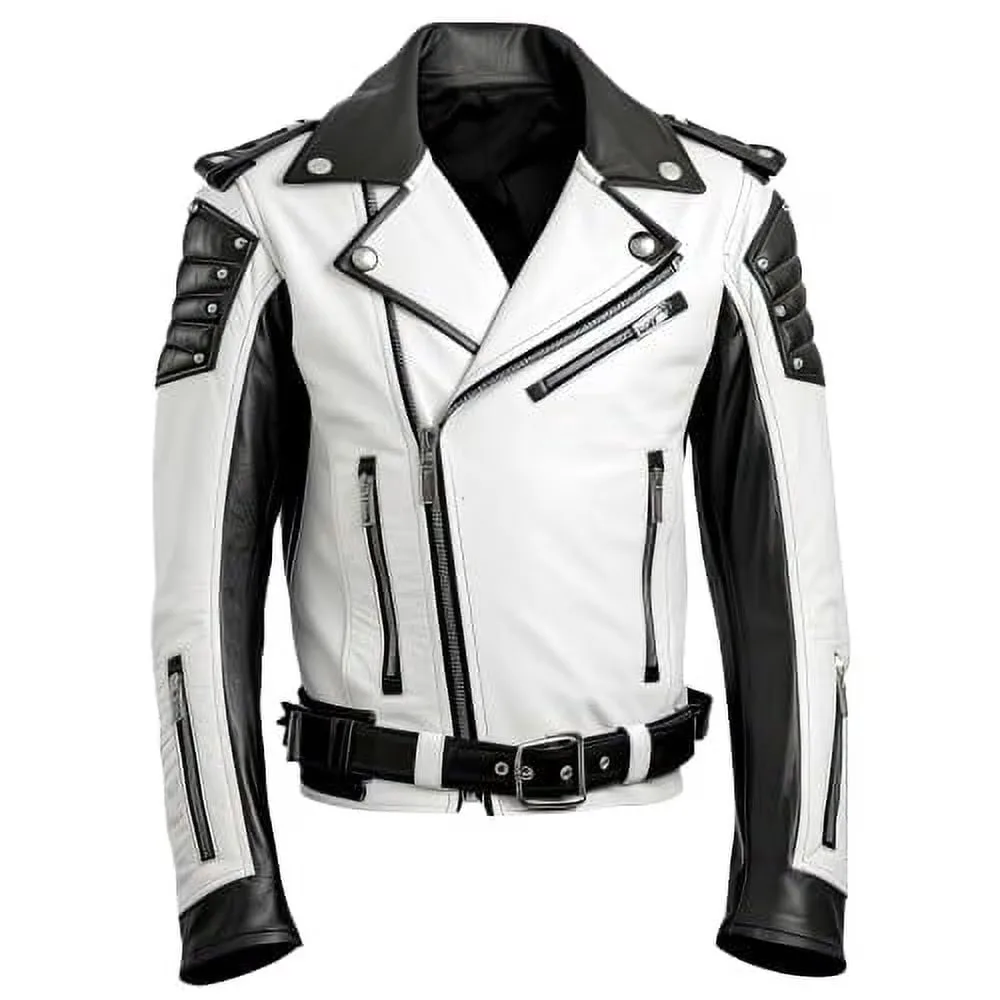 Leather Jacket white black adjustable