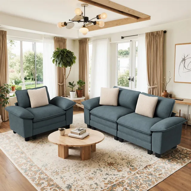 Sectional Sofa white blue 13.8"