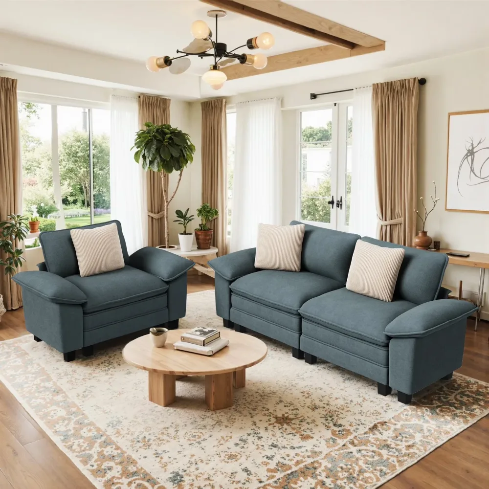 Sectional Sofa white blue 13.8"