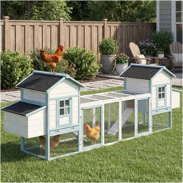Chicken Coop blue white tan