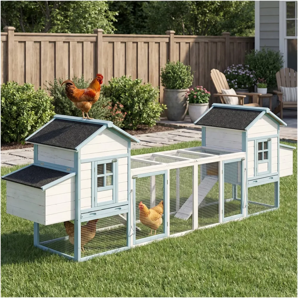 Chicken Coop blue white tan